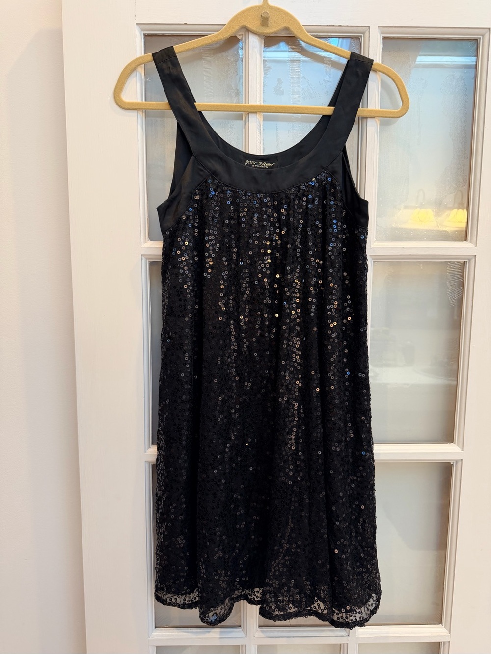 Vintage Betsey Johnson Y2K Black Sequin Retro Pinup Punk Goth Silk Dress Size 4